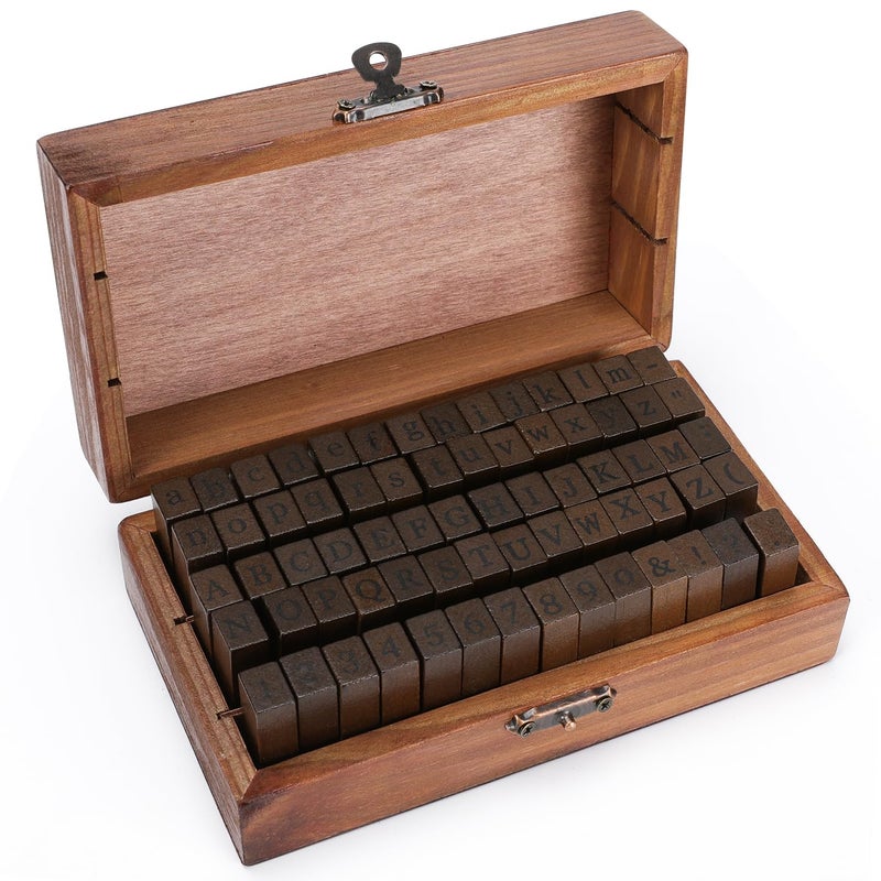 KMIKE Alphabet Stamps Set 70pcs Letter Number Symbol Vintage DIY Craft Card Making Wood Rubber Stamp - Image 1